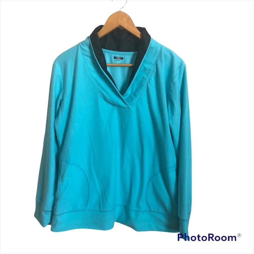 XL Lavon Athletic Sweater Turquoise and black